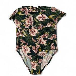 040. Kona Sol Dark Teal Floral One Piece Swimsuit L 🌺✨